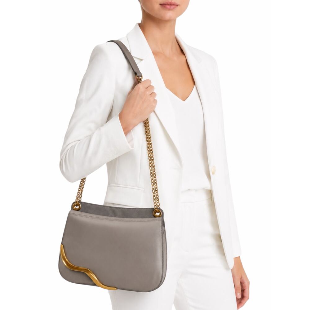 Donna Karan Malverne Leather Suede Crossbody Bag In Cloud Grey Gold